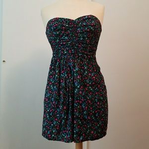 Strapless black floral dress